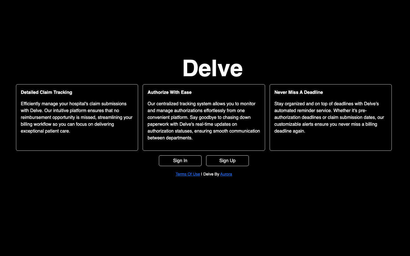 Delve website snapshot